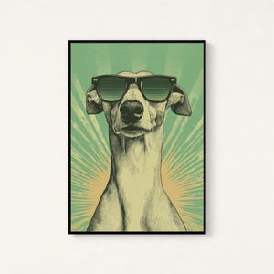Pôster de Cachorro Descolado com Óculos de Sol | Decoração de Parede Retrô Pop Art | Pôster Divertido com Retrato de Animal | Download Digital A3 A2 A1 imagem 1