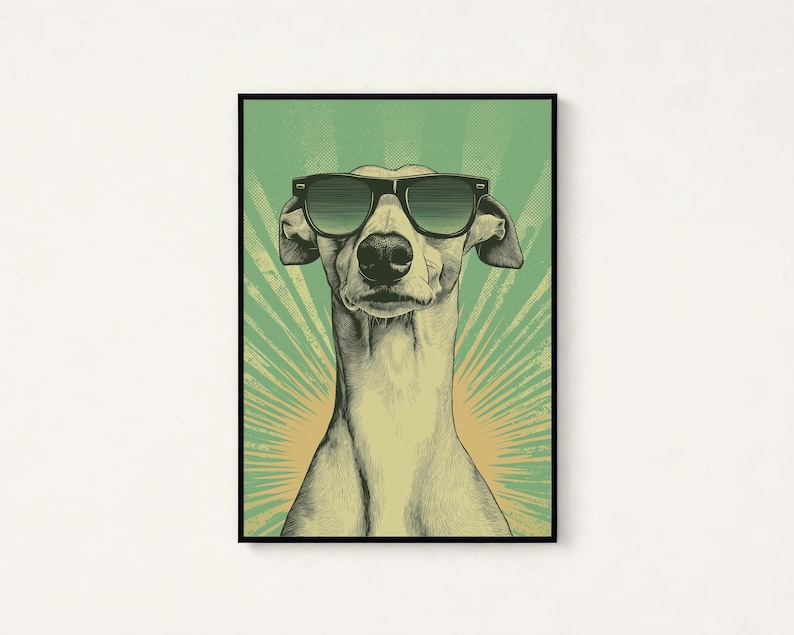 Pôster de Cachorro Descolado com Óculos de Sol | Decoração de Parede Retrô Pop Art | Pôster Divertido com Retrato de Animal | Download Digital A3 A2 A1 imagem 1