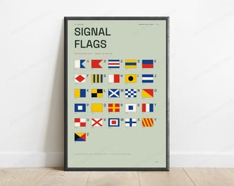 International Signal Flags A-Z Chart in Sage | Nautical Learn Print | Minimalist Educational Wall Art