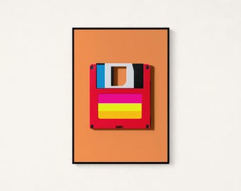 Red Floppy Disk Pop Art Print | Retro Computer Wall Art | 80s 90s Nostalgia Decor | Digital Download A3 A2 A1
