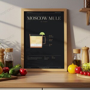 Moscow Mule Cocktail Recipe Print shown in a kitchen