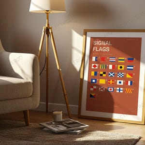 International Signal Flags A-Z Chart in Terracotta shown in a hallway
