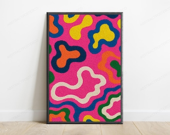 Colorful Wavy Pattern Abstract Art Print | Vibrant Pop Art Wall Decor | Neon Home Aesthetic | Digital Download A3 A2 A1