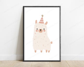 Party Llama Minimalist Art Print | Cute Animal Wall Art | Festive Home Decor | Digital Download A3 A2 A1