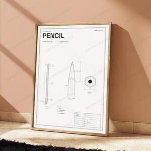 Technische tekening met potlood | Technische schematische tekening als wanddecoratie | Minimalistische designposter afbeelding 5