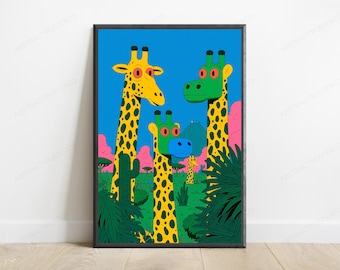 Quirky Giraffe Safari Pop Art Print | Colorful Animal Wall Art | Fun Minimalist Decor | Digital Download A3 A2 A1
