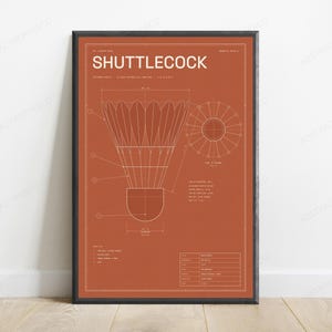 Shuttlecock Technical Blueprint Print | Badminton Sports Wall Art | Minimalist Line Drawing zdjęcie 1
