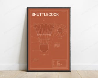 Shuttlecock Technical Blueprint Print | Badminton Sports Wall Art | Minimalist Line Drawing