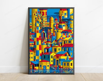Geometric African Landscape Art Print | Bold Pop Art Africa Wall Art | Digital Download
