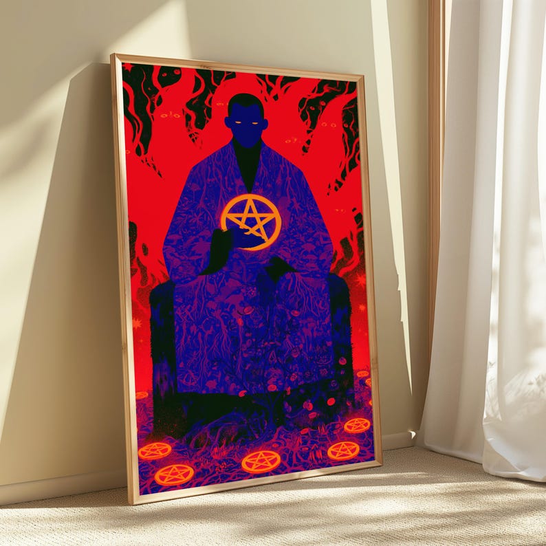 Occult Sorcerer Pentagram Pop Art Print | Dark Mystical Spell Wall Art | Gothic Home Decor | Digital Download A3 A2 A1 image 5