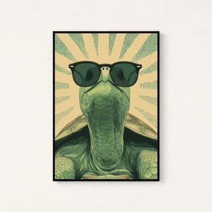 Coole Schildkröte Portrait | Sonnenbrillen Tierkunst | Retro Pop Art Wanddekor | Digitaler Download A3-A2-A1 Bild 1