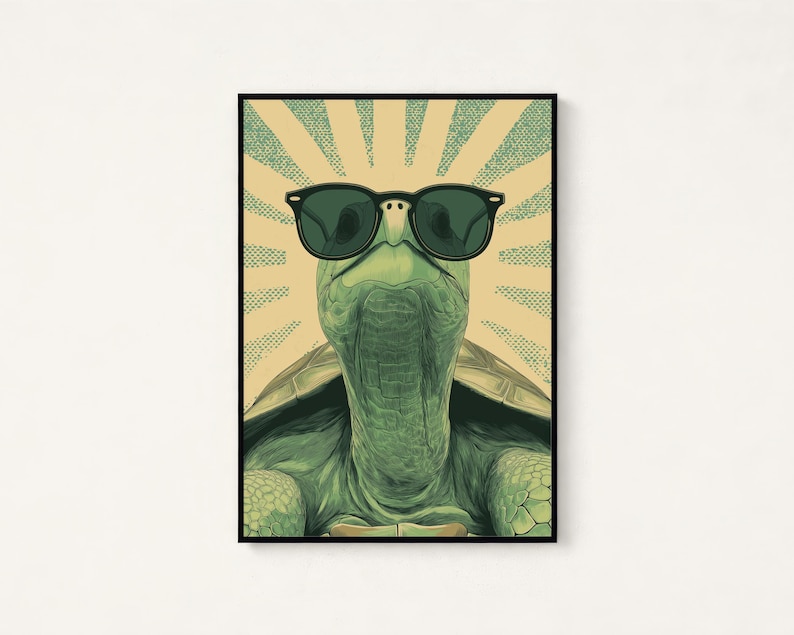 Coole Schildkröte Portrait | Sonnenbrillen Tierkunst | Retro Pop Art Wanddekor | Digitaler Download A3-A2-A1 Bild 1