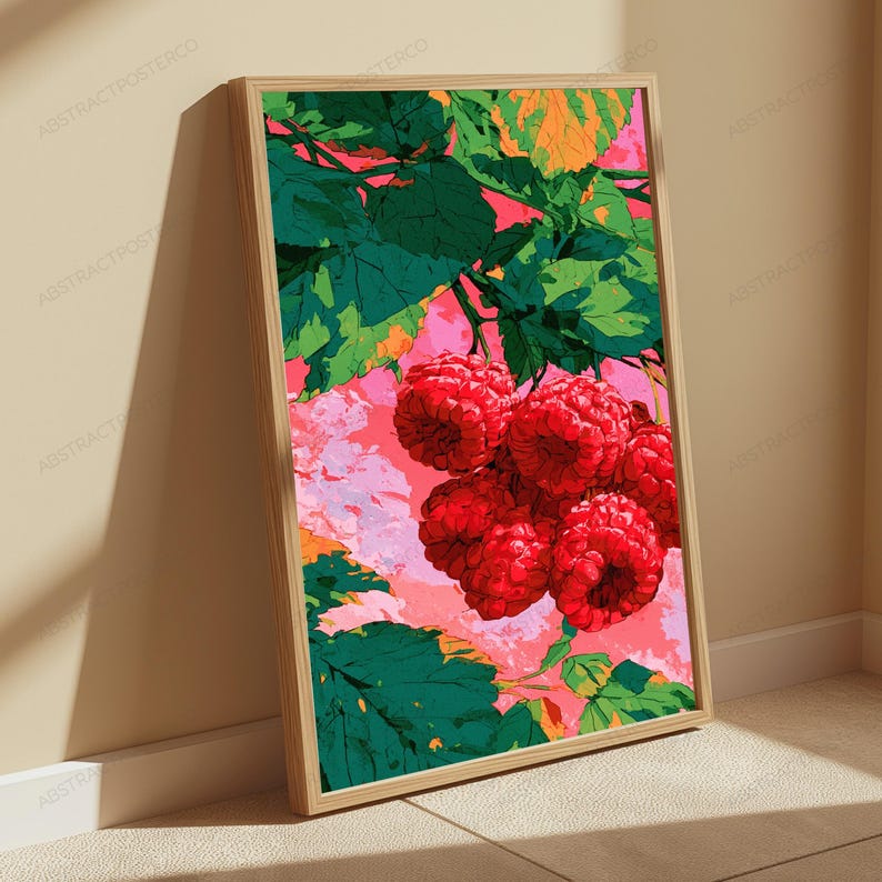 Red Raspberries Botanical Print | Vibrant Food Art | Modern Kitchen Wall Decor | Digital Download A3 A2 A1 bild 5