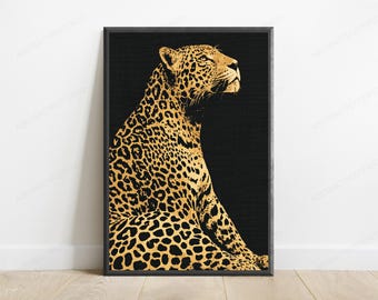 Golden Leopard Minimalist Art Print | Luxury Wildlife Wall Art | Modern Home Decor | Digital Download A3 A2 A1