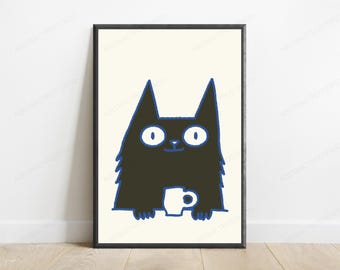 Cute Black Cat Minimalist Pop Art Print | Funny Cat Wall Art | Home Décor Gift | Digital Download A3 A2 A1