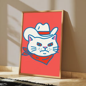 Cowboy Cat Pop Art Print | Western Feline Wall Art | Retro Animal Portrait | Digital Download A3 A2 A1 image 3
