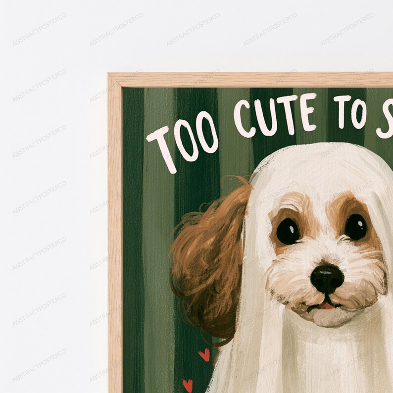 Too Cute to Spook Ghost Costume Dog Print | Funny Puppy Halloween Wall Art image 2