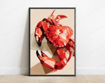 Red Geometric Lobster Pop Art Print | Low Poly Crustacean Wall Art | Modern Home Decor