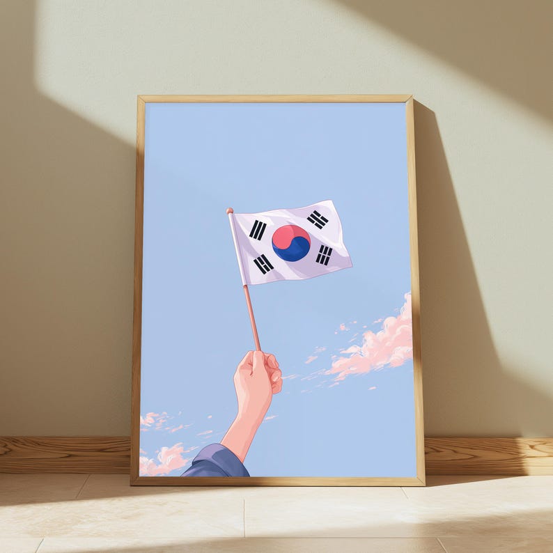 South Korea Flag Hand Raised Minimalist Art Print | Patriotic Wall Art | Inspirational Home Decor | Digital Download A3 A2 A1 image 11