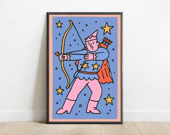 Pink Zauberer Bogenschütze Pop Art Print | Magische Charakter Wandkunst | Buntes Fantasy Dekor | Digitaler Download A3-A2-A1