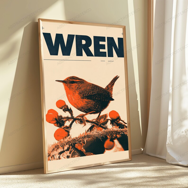 Rotkehlchen mit Ebereschenbeeren – Kunstdruck | Vintage-Naturillustration | Wandbild mit Wildtiermotiv Bild 4
