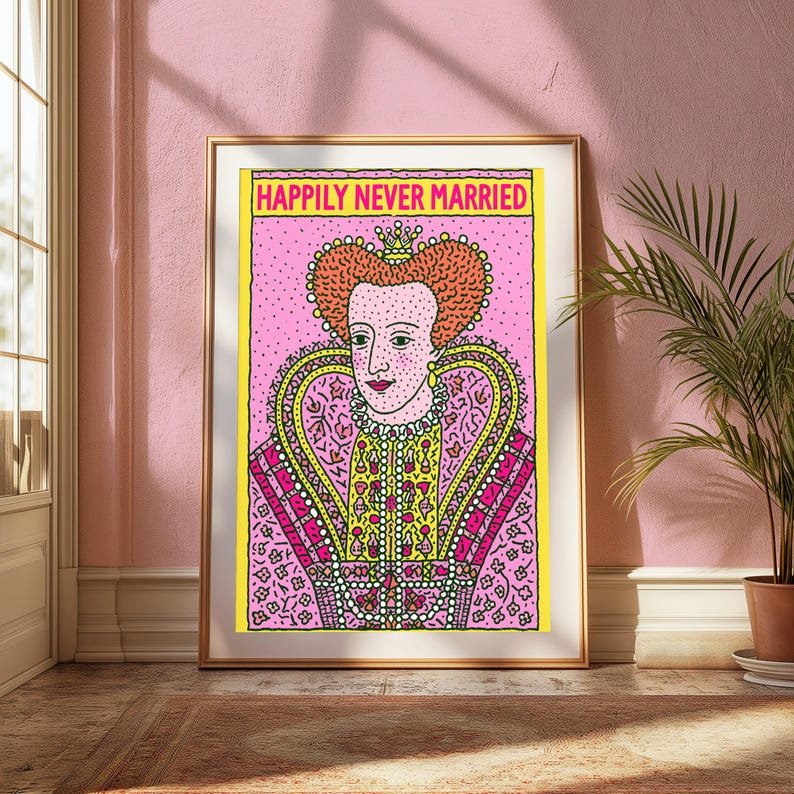 Ornate Red-Haired Queen Pop Art Print | Maximalist Royal Portrait | Colourful Statement Wall Art | Digital Download A3 A2 A1 image 10