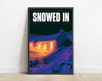 Snowed In Cabin Thermal Art Print | Cosy Winter Landscape | Minimalist Cold Weather Wall Decor