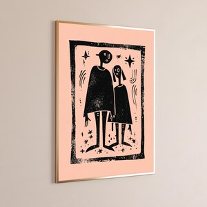 Mother Child Minimalist Portrait | Black Peach Line Art (Digital Download) image 9