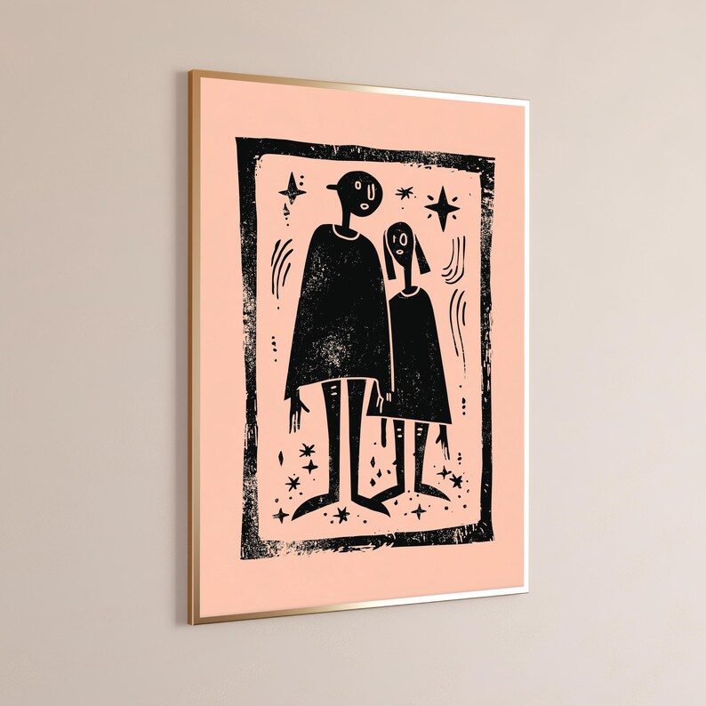 Mother Child Minimalist Portrait | Black Peach Line Art (Digital Download) image 9