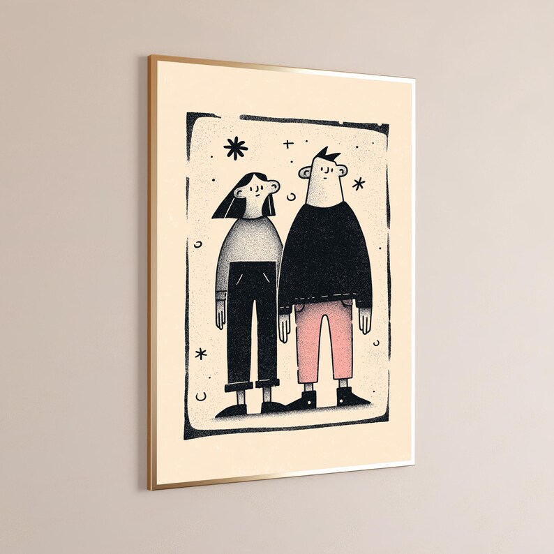 Couple Standing Together Minimalist Art Print | Line Drawing Wall Art | Modern Home Decor | Digital Download A3 A2 A1 image 9