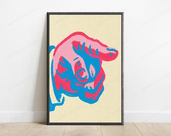 Pink and Blue Pointing Hand Pop Art Print | Bold Graphic Wall Art | Vibrant Home Decor | Digital Download A3 A2 A1