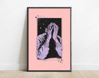 Hands Reaching to Stars Minimalist Print | Cosmic Night Sky Wall Art | Dreamer Home Decor | Digital Download A3 A2 A1
