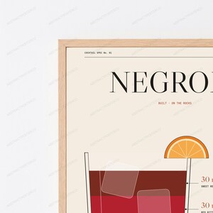Przepis na koktajl Negroni w kolorze kremowym | Minimalistyczna sztuka barowa | Dekoracja ścienna w stylu retro zdjęcie 2