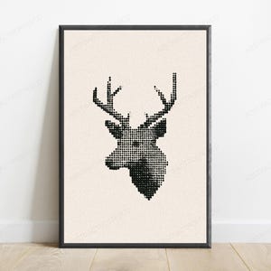 Geometric Stag Head Minimalist Art Print | Black Dotted Deer Wall Art | Modern Home Decor image 1