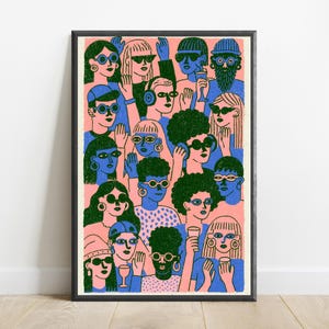 Colorful Diverse Women Pop Art Print | Retro Party Crowd Wall Art | Bold Minimalist Home Decor | Digital Download A3 A2 A1 image 7