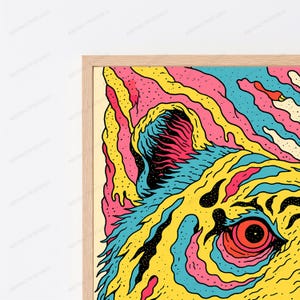 Neon Wildcat Pop Art Print | Psychedelic Tiger Wall Art | Vibrant Animal Illustration | Digital Download A3 A2 A1 image 2