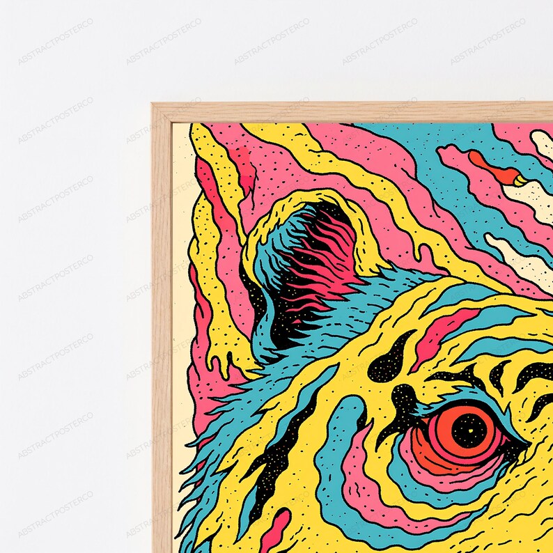 Neon Wildcat Pop Art Print | Psychedelic Tiger Wall Art | Vibrant Animal Illustration | Digital Download A3 A2 A1 image 2