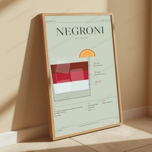 Negroni Cocktail Recipe Print in Sage | Minimalist Drink Art | Bar Kitchen Wall Decor image 5