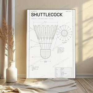Shuttlecock Technical Blueprint Print | Badminton Sports Equipment Diagram | Vintage Engineering Art image 4