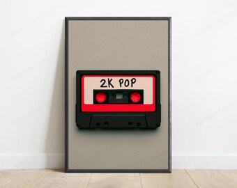 2K Pop Retro Cassette Tape Print | 90s Nostalgia Wall Art | Vaporwave Minimalist Decor | Digital Download A3 A2 A1
