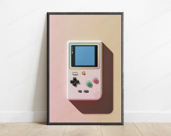 Impression rétro sur console de jeu portable | Art mural minimaliste rose | Décoration nostalgie des années 90 | Téléchargement numérique A3 A2 A1