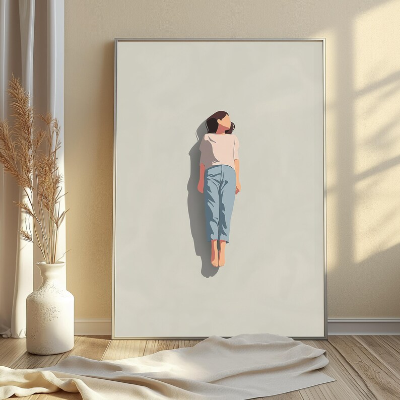 Ritratto di donna sdraiata / Arte figurativa minimalista / Decorazione murale moderna / Download digitale A3 A2 A1 immagine 2