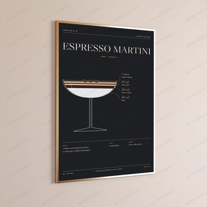 Espresso Martini Cocktail Recipe Print | Bar Spec Wall Art | Minimalist Drinks Poster image 3