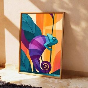 Buntes Chamäleon Pop Art Print | Lebendige Reptil Wandkunst | Minimalistisches Tierdekor | Digitaler Download A3-A2-A1 Bild 5