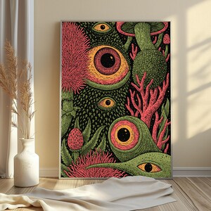 Mystical Creature Eyes Forest Pop Art Print | Surreal Botanical Wall Art | Psychedelic Nature Decor | Digital Download A3 A2 A1 image 4