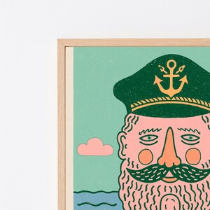 Bärtiger Sailor Kapitän Porträt Druck | Maritime Wandkunst | Minimalistisches Wohndekor | Digitaler Download A3-A2-A1 Bild 2
