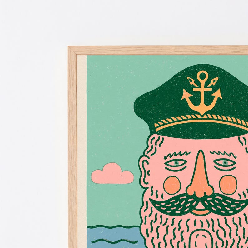 Bärtiger Sailor Kapitän Porträt Druck | Maritime Wandkunst | Minimalistisches Wohndekor | Digitaler Download A3-A2-A1 Bild 2