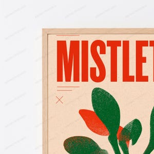 Mistletoe Plant Red Bow Retro Art Print | Minimalist Christmas Wall Art | Holiday Home Decor image 2