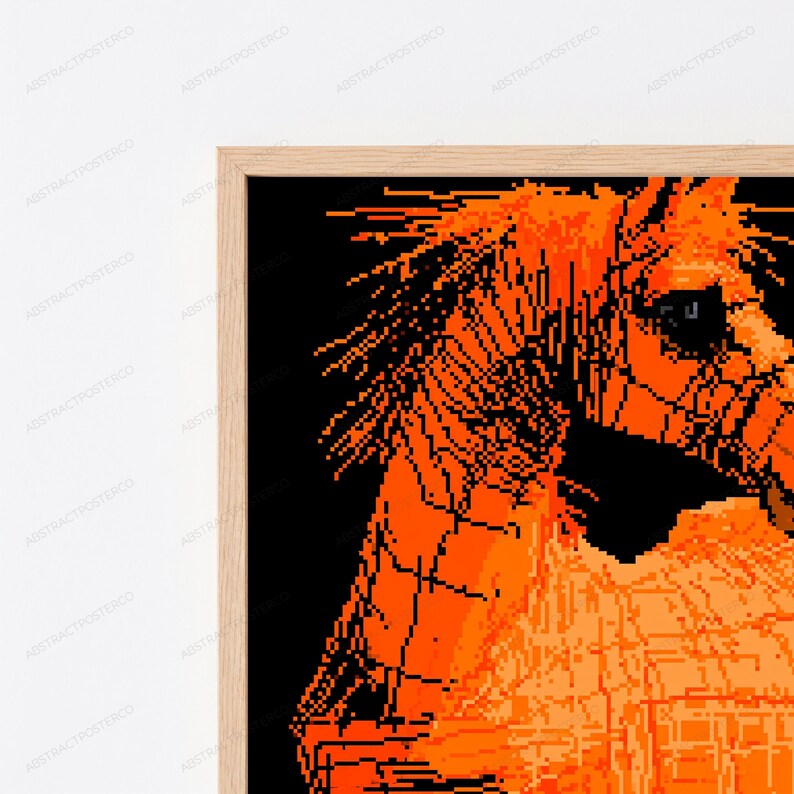 Impressão Pop Art com Cavalo Laranja em Efeito Glitch | Arte de Parede Equina Retrô em Pixel Art | Decoração Moderna para Casa com Tema Animal | Download Digital A3 A2 A1 imagem 2