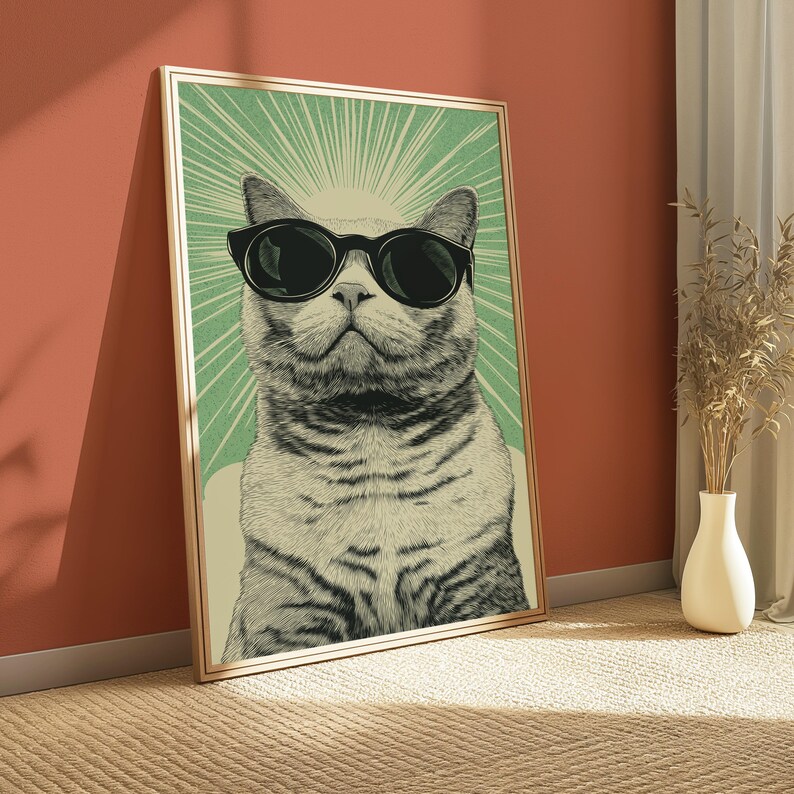 Cool Red Panda Sunglasses Print | Retro Pop Art Wall Decor | Minimalist Animal Illustration image 5